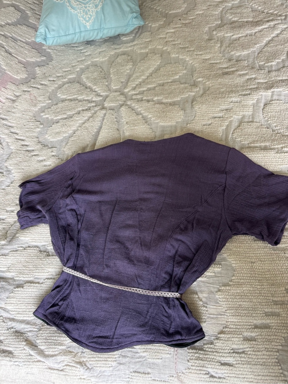 Handmade Purple quilted with scrap fabric Wrap Top with vintage lace Side Tie - Picture 2 of 3